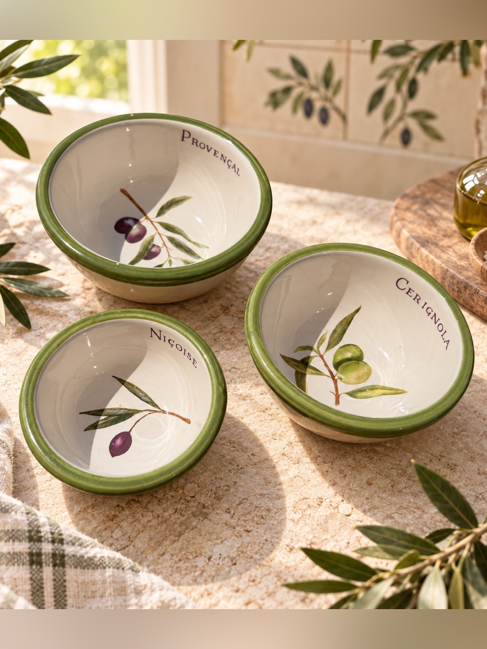 Williams Sonoma Olive Grove Set 3 Snack Bowls Portugal Olive Tuscan Decor VTG